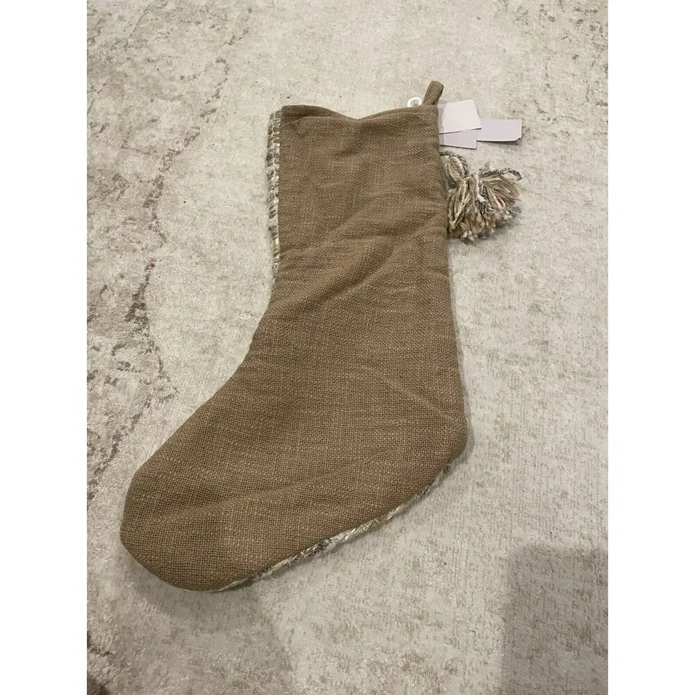 NWT Shabby Chic‎ Gold Beige 22” Tweed Christmas Stocking Tassel